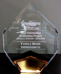 The 2023 Most Outstanding Renovation Project Reward gifted to Family Home Improvements in Windsor ON